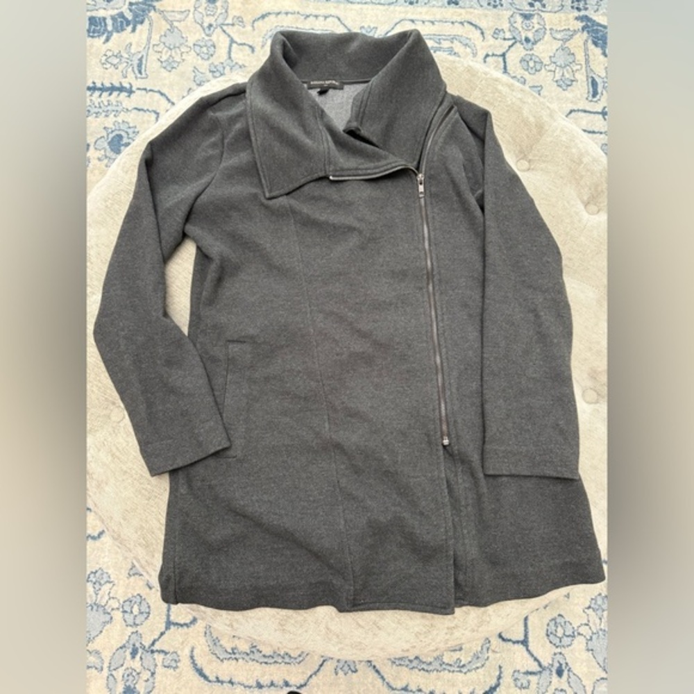 BANANA REPUBLIC Twill Moto Long Knit Jacket Silver Zipper Fall Winter Workwear M